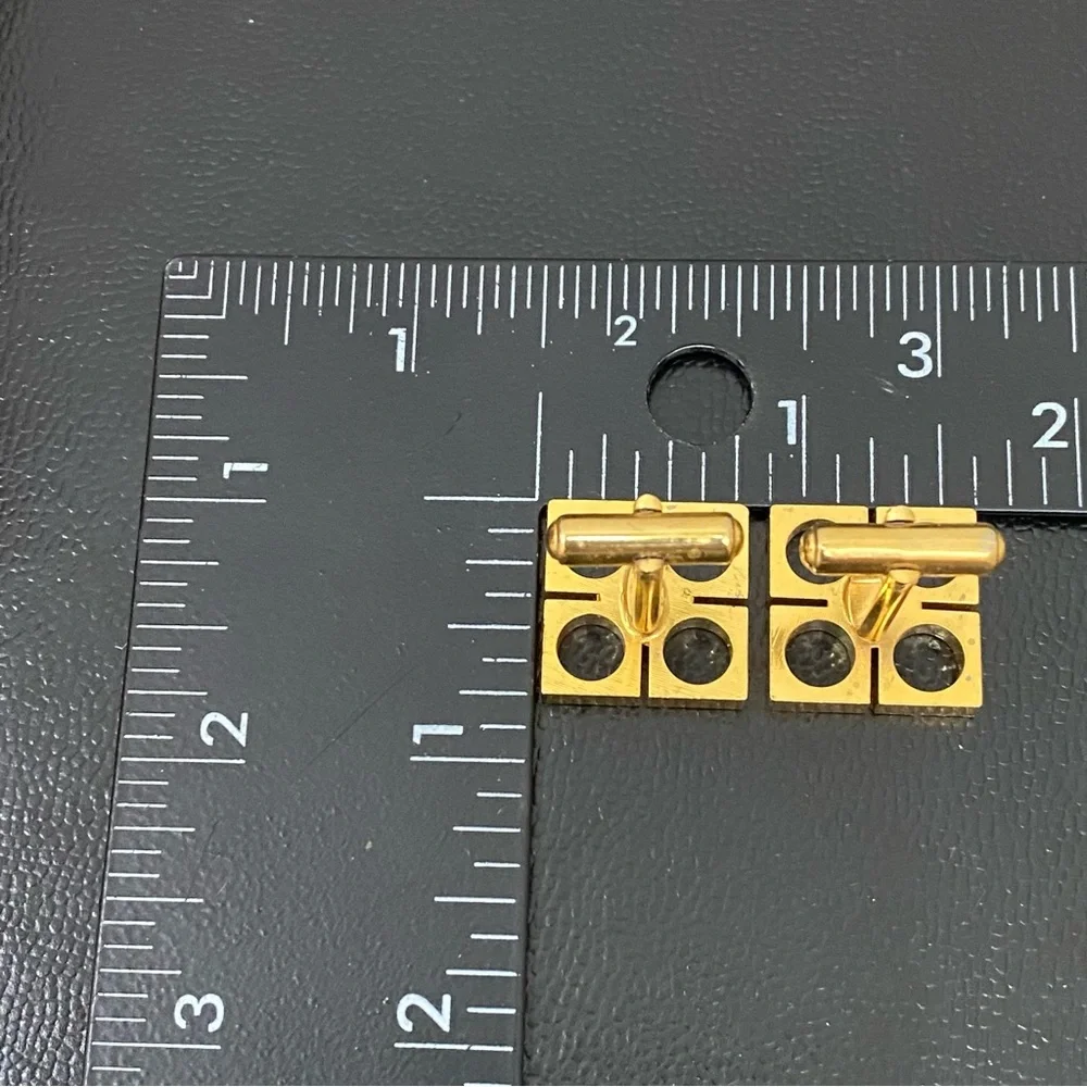 Vintage Unsigned Modernist Gold-tone Square with Holes Cufflinks
